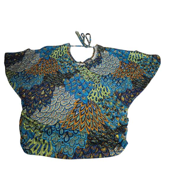 Hypnotized Womens Top Stretch Abstract Feathers Colorful Lounge Travel Vacation - Picture 8 of 12